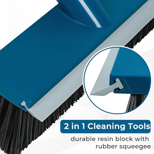 Image of Stiff Bristle Deck Brushes for Scrubbing Heavy Duty with Rubber Scrape Squeegee, 55 inch Long Handle Scrub Brush for Bathroom Shower Carpet Outdoor Floor Cleaning (Head Size: 10.8 inch) (Pack of 2)