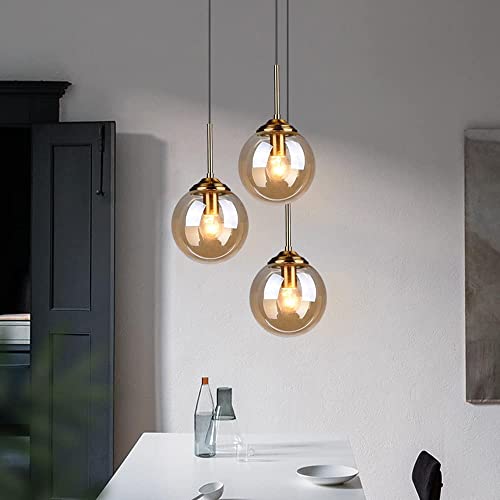 Luces colgantes Times de alta gama con triple esfera de cristal y acabado minimalista