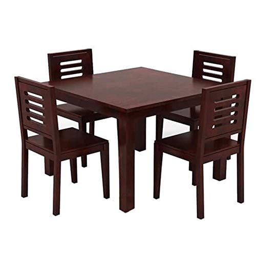 Image of Sheesham Wood Dining Table 4 Seater Set with Chair | Dining Table Set | 4 Seater Dining Table | Dining Table 4 Seater | Dining Room Set | Wooden Furniture | Mahogany Finish