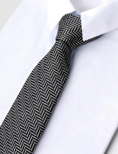 Image of Barry.Wang Skinny Ties for Men Wool Blend Herringbone Necktie with Tie Clip | Tie and Tie Clip Set, Cashmere Wool Stripe, 2.76 x 63 Inches, Extra Long Slim, Wedding Work Party Classic
