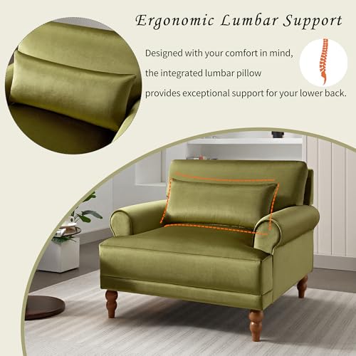 Merax Accent Chair with Circular Armrests, Upholstered Armchair Single Sofa with Vintage Roman Column Legs for Living Room, Bedroom, Study, Ergonomic Lumbar, Velvet, Green by Merax - Image 5
