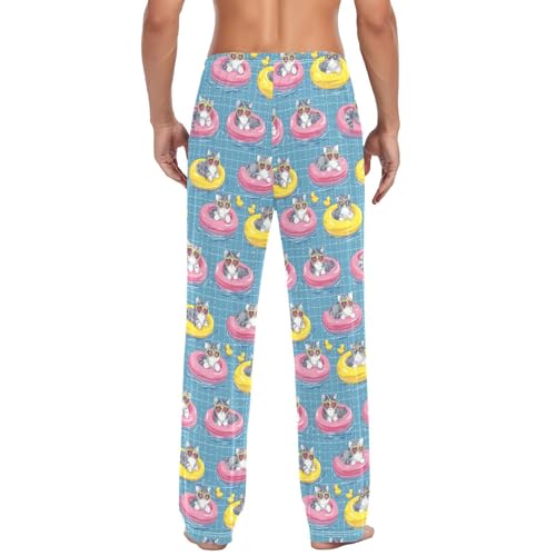 Men's Pajama Pants Cat Swimming Ring Pajamas Bottoms Pj Pants Soft Cotton Lounge Pant Sleepwear Bottom for Men2