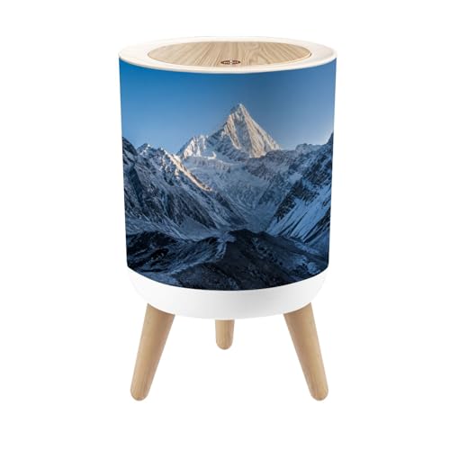 JBNJANKDAV Small Trash Can with Lid Snow Capped Mountain Peak