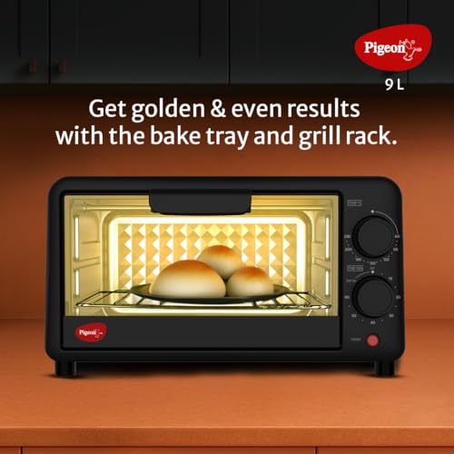 Pigeon Oven Toaster Grill (12381) 9 Liters OTG Without Rotisserie for Oven Toaster and Grill for Grilling and Baking Cakes (Grey)