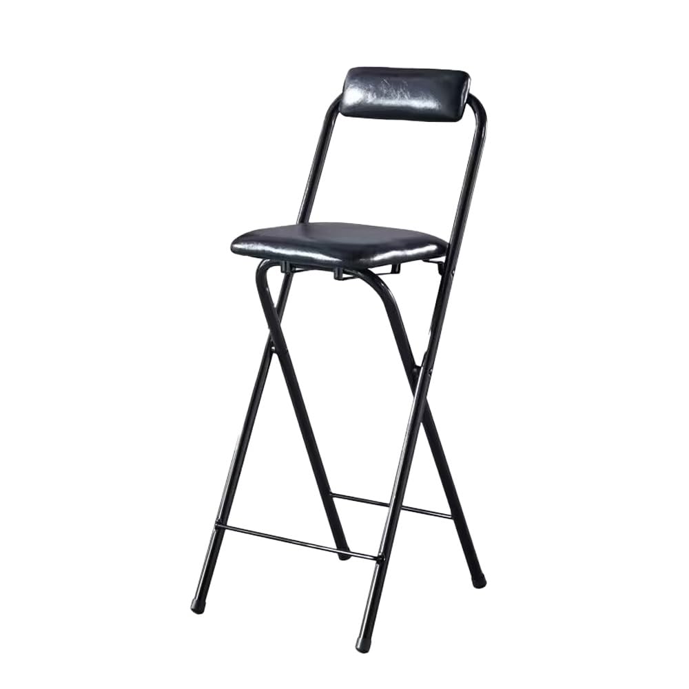 LIJCHGAO 50cm/55cm/60cm/65cm70cm/75cm/80cm Taburete de Bar Plegable Taburete Alto Cocina con Acolchado Asiento y Respaldo Taburete Alto Plegable(Black,65cm/25.59In)