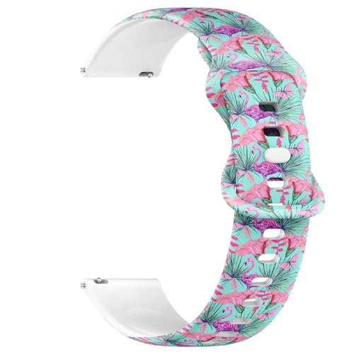 Compatible with Garmin Fenix 7/7 Pro, Fenix 6/6 Pro, Fenix 5/5 Plus, Epix (Gen2) / Epix Pro (Gen2), 22mm Sport Watch Band (Watercolor Pink Flamingo Tropical Flowers) Silicone Soft Strap
