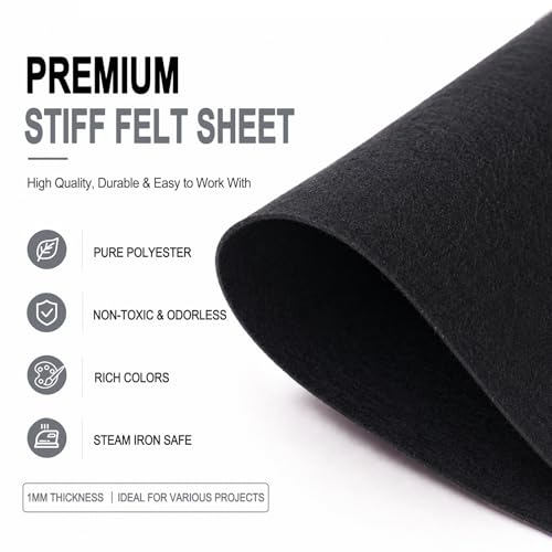 Image of Black Large Felt Fabric 36 inch x 36 inch (1 Square Yard), 1mm Stiff Felt Sheet, Nonwoven Fabric for Crafts, DIY Projects, Art, Sewing, Lining & Decorations