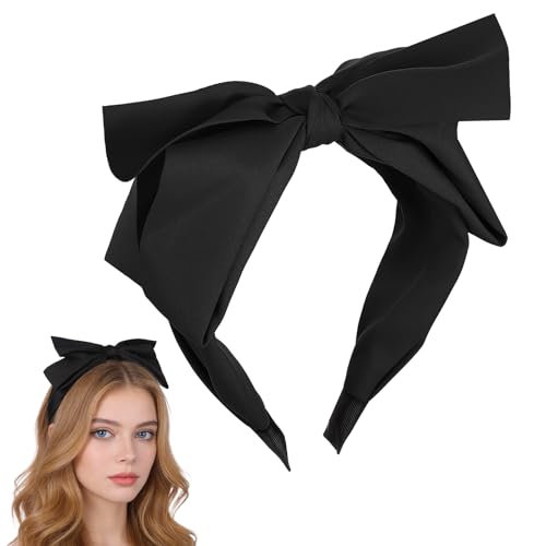 DOPENSPI Black Bow Headband for Women, Cute Bowknot Headbands Soft Hair Hoop Band Elastic Hair Accessories for Women Washing Face Makeup Party Daily Wear(Black)