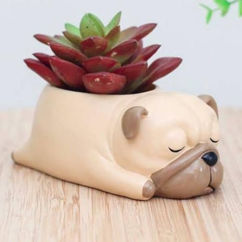 Image of Cute Sleeping Puppy Succulent Planter Pot | Dog Resin Flower Pot, Small Indoor Plant Holder for Succulents, Cactus & Herbs, Decorative Animal Planter