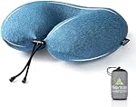 HIKENTURE Neck Pillow for Travel-Inflatable Travel Pillow with Removable Cover-Portable Adjustable Airplane Pillow for Plane-Comfortable Ergonomic Flight Pillow-Fully Inflated in 3 Breaths(Blue)