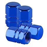 alpmosn Aluminum Tire Stem Valve Caps Wheel Valve Covers Car Dustproof Tire Cap Cover Accessories, Universal for SUV, Car, Bike and Motorcycle, Hexagon Shape (4PCS Blue)