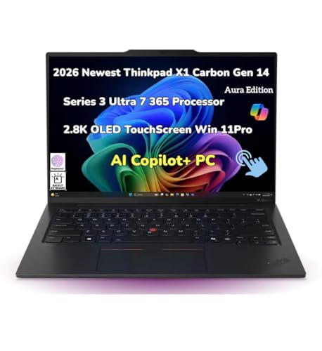 Image of 2026 New ThinkPad X1 Carbon Gen 14 Aura Edition Copilot+ AI Laptop 14ʺ 2.8K OLED TouchScreen Series 3 Ultra 7 365 Processor 32GB LPDDR5X, 8533MT /s 2TB SSD 10MP RGB+IR Cam Lightweight WiFi 7 Win 11Pro