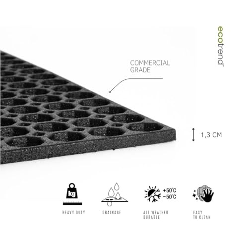 Honeycomb Outdoor Rubber Doormat Boot Scraper Front Door Mat, Heavy Duty Recycled Rubber with Drainage Holes, Anti Fatigue Dirt Scraper Playground Garden Matting (60x40cm, 1.3cm Thick, Small)