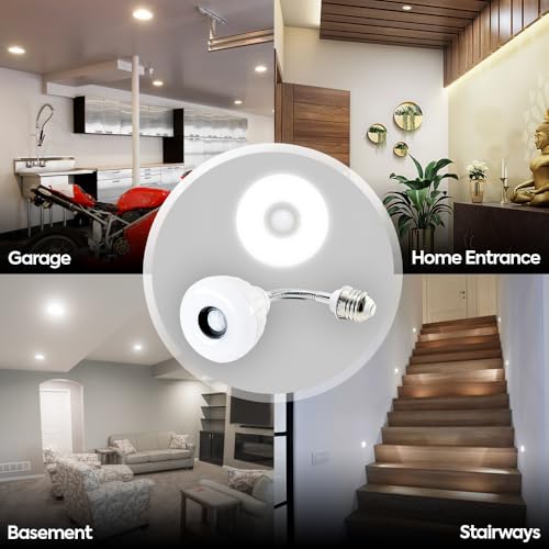 Image of LED Motion Sensor and Light Sensor Flexible Directional Automatic Lamp with E26 Bulb Socket Night Light PIR Dusk to Dawn 5W 6500K for Bedroom Garage Basement Stairway Warehouse
