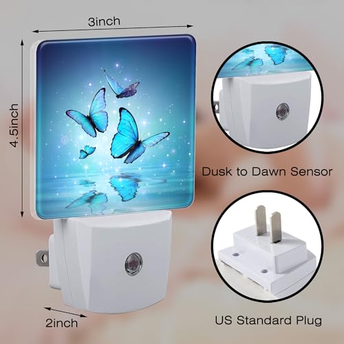 Image of Magic Butterflies on Water Night Light for Kids, Blue Glowing Butterfly Night Light Plug in with Dusk to Dawn Sensor, 0.5w Energy Saving Sleep Friendly Nightlight for Hallway Stairway Kitchen Bedroom
