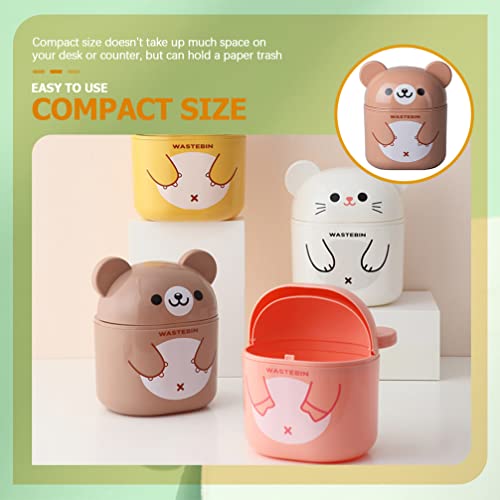 Image of Mini Trash Can, Cute Bear Tiny Trash Can with Flip Lid, Desktop Garbage Can Small Plastic Wastebasket Decorative Waste Bin for Office, , Dorm, Bedroom (Brown)
