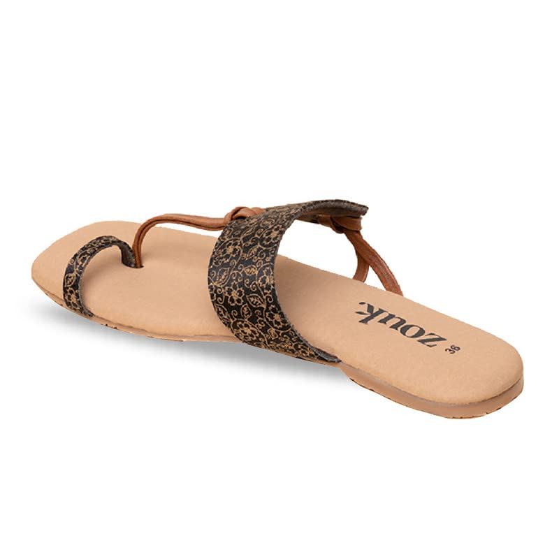 Image of ZOUK Womens Charminar Jaali Women's Chappals Black and Golden Flat Sandal