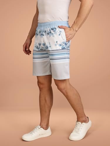 Image of BULLMER Regular Fit Cotton Blend Summer Shorts for Men - Pack of 1 | Printed Shorts for Men Grey
