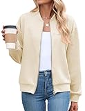 Womens Casual Zip up Jackets Comfy Long Sleeve Textured Bomber Jacket Coat Loose Fit Fashion Outfits