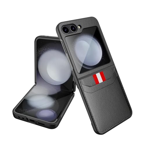 Samsung Galaxy Z Flip 6 �P�[�X�Ή��A�J�[�h�X���b�g�t���A�����X�N���[���N���A 9H �����K���X�v���e�N�^�[�A�v���~�A�� PU ���U�[ �X�����P�[�X�A���U�[+�n�[�h PC �o���p�[�ی�P�[�X(Grey)