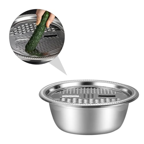 Genérico Juego de 2 Cortadores Multiusos de Acero Inoxidable, Cuenco Engrosado de 26 Cm Bandeja Ralladora y Lavabo Práctico para Frutas y Verduras en Cocina Doméstica