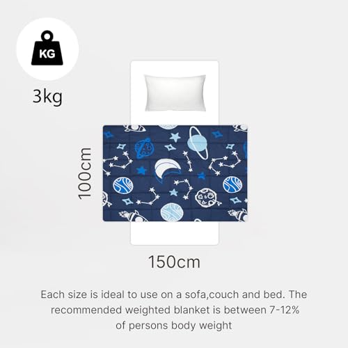 OHS Weighted Blanket Teddy Fleece 3kg Space Navy, Valentines Gifts for Her Men Therapy Autism Insomnia Anxiety Relief for Adults, Single - 100 x 150cm - (Disclaimer:Only Suitable for Age 3+Years)