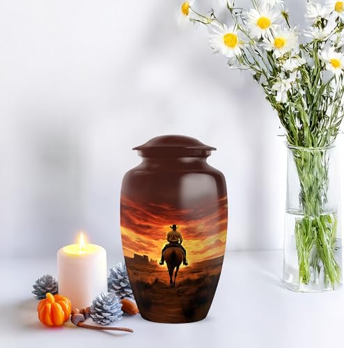 Image of Cowboy Urn - Large & Small Urns for Human Ashes Adult Male - Urn for Ashes for Women - Mini Urns for Human Ashes (Combo - 10 inch & 3 inch, 5 Pcs)