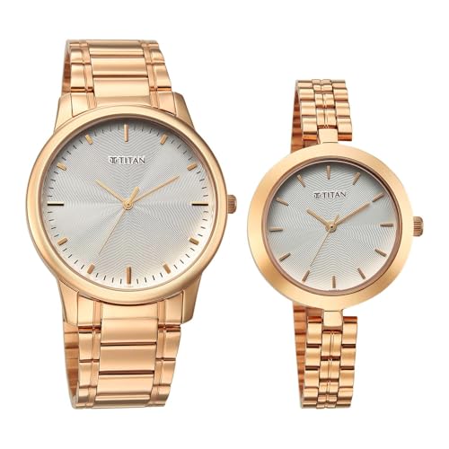 Image of Titan Bandhan Eternal Pair Analog with Silver Dial Rose Gold Stainless Steel Strap Watch for Couples - 19692969WM01