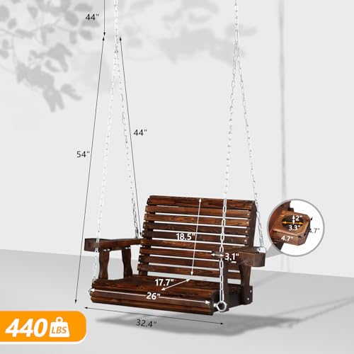 Image of VINGLI 440 LBS Heavy Duty 1-Person Wooden Porch Swing, Rustic