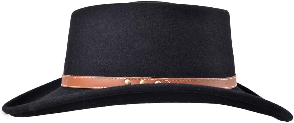 Bigalli Gambler Porkpie Hat Wool Felt Cowboy Fedora for Men Women Crushable Genuine Leather with Rivets | Outback