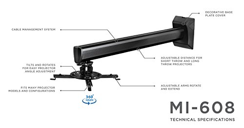 Mount-It! Projector Wall Mount For Short Throw And Standard Projectors, Universal Projector Bracket Fits Epson Optoma Benq Viewsonic Projectors, 9 In. To 29.5 In. From Wall, 35 Lb Capacity (Mi-608) #TOP4