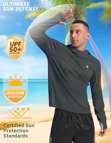 Image of PINSPARK UPF 50+ Sun Protection Hoodie Men with Mask Quick Dry Long Sleeve Fishing Hiking Shirts UV Rash Guard Lightweight