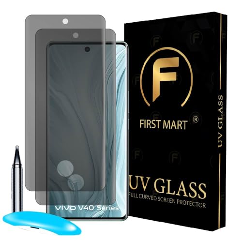 Image of FIRST MART Anti-Spy UV Tempered Glass for Vivo V40 Pro | 9H Curved Display Screen Guard, Fingerprint Compatible | Pack of 2