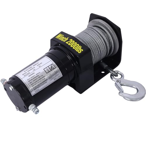 ATV Winch, 2000 lb Electric Winch, 12V 1.0hp ATV/UTV Electric Winch with 5/32 in x 48 ft Steel Cable Roller Fairlead Wired Remote Control, for Towing UTV ATV Car Vehicle Off-Road