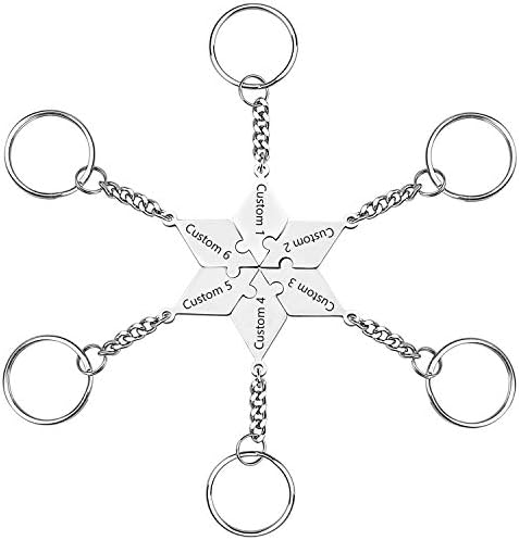 Malihome Personalized Engraving Custom Stainless Steel 5/6 Pointed Star Puzzle Best Friends BFF Family Keychains Friendship Puzzle Piece Charm Pendant Set (five-pointed star)