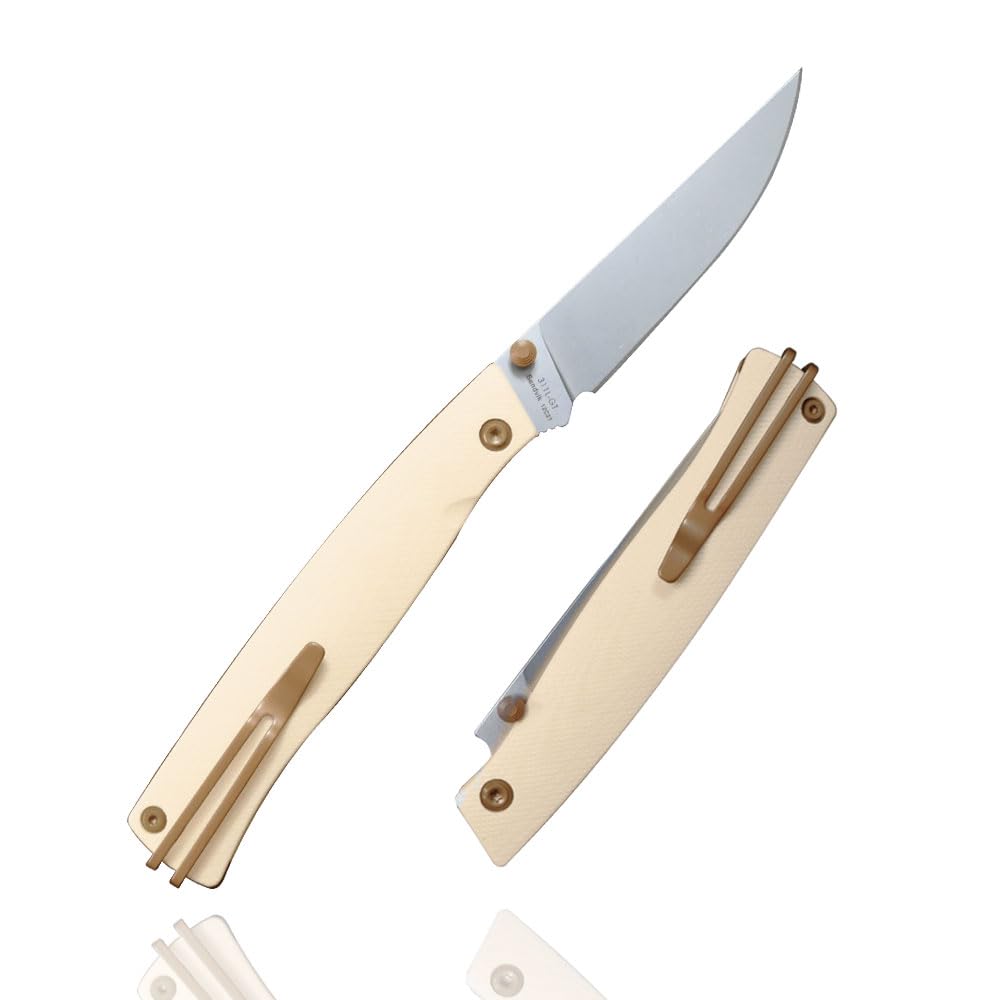 Sanrenmu 311L Pocket Folding Knife 12C27 Blade No Lock Outdoor Adventure Camping Hunting Survival EDC Tool Table Knife (yellow)