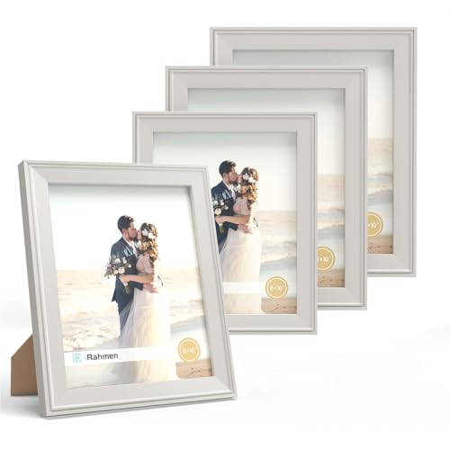 Image of iRahmen 8x10 Picture Frame Set of 4, Cream Rustic Retro Photo Frame with HD Glass, Display Pictures 8 x 10 Without Mat, Wooden Picture Frames for Wall Mount and Tabletop Display