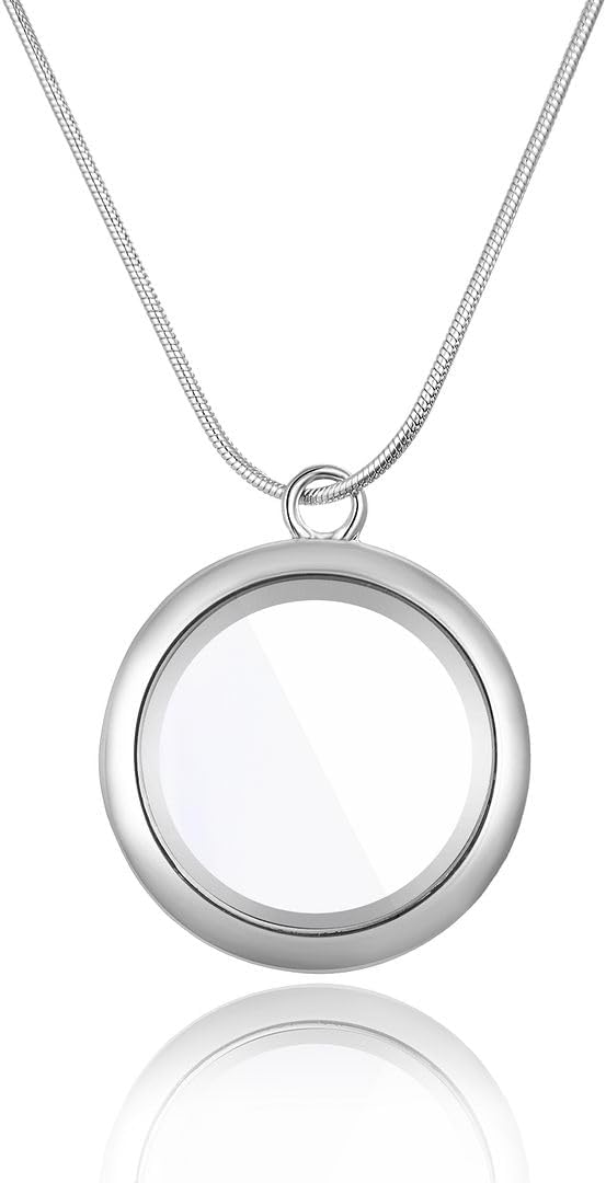Adabele 3pcs Living Memory Floating Locket Glass Pendant Necklace 28 Inch