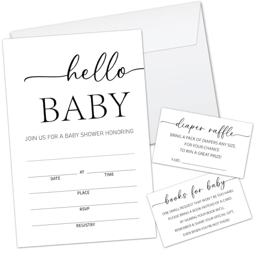 Invitations baby shower avec jeu de tombola et demande de livre pour liste de naissance