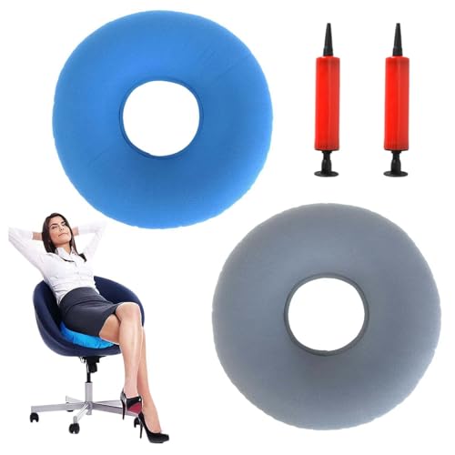 2 Piezas Cojines Hinchable para Asiento, Asiento de cojín Donut, Cojín Inflable con Bomba,Cojín Redondo ortopédico,Anillo ortopédico con Bomba para hemorroides, corrección de la Postura