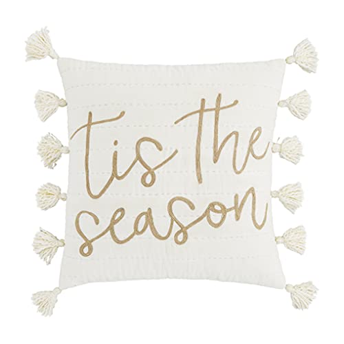 Mud Pie White And Gold Christmas Pillow, Tis' The Season #TOP23