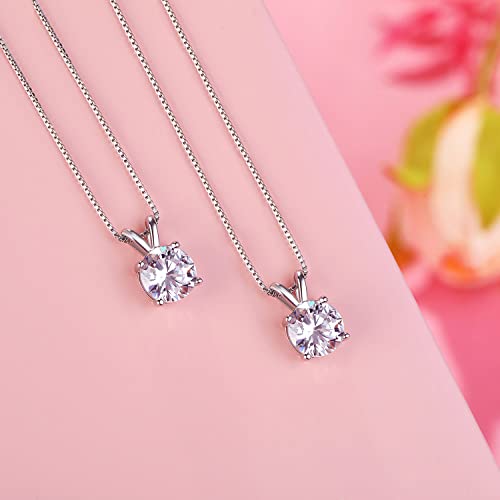 Dowos DW7.3M 925 Sterling Silver Dainty Diamond Necklace For Women Mother'S Day, 18K White Gold Plated 8Mm Round Brilliant Cut Solitaire Pendant Necklace thumb #4