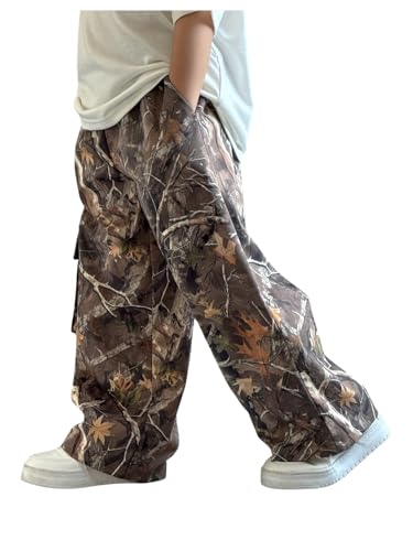 SOLY HUX Toddler Boys Camo Cargo Pants Elastic Waist Baggy Wide Leg Track Pants with Pockets Streetwear Multicolor 6Y