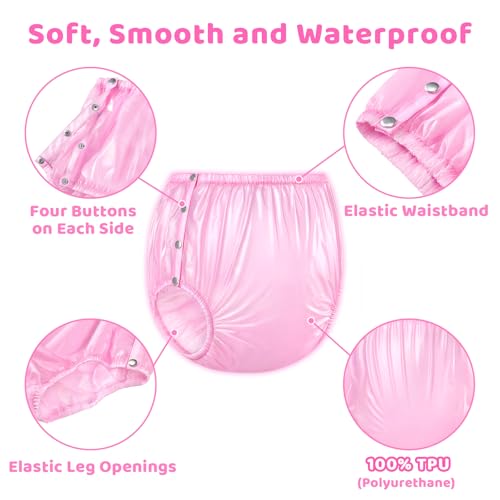 Image of LittleForBig Button-On Washable Reusable Waterproof Adult Plastic Pants TPU Pull-On Diaper Cover - Dolly Pink Plastic Pants Diaper Cover XXL