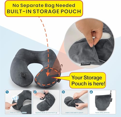 Image of Keemall Inflatable Travel Air Pillow - Ergonomic U-Shape Neck Pillow for Airplane, Train & Bus Travel, Soft Velvet Fabric for Long Journey Comfort, Lightweight & Compact, Neck Pain Relief