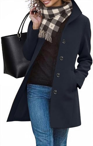 RITOSTA Mantel Damen Wintermantel Lang Winterjacke Klassischem Wintercoat Revers Übergangsjacke Knielang Trenchcoat Elegant Jacke Herbst Winter Outwear mit Knopf(Marine,XL)