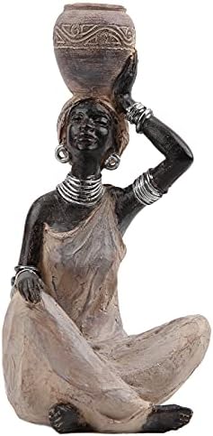 Leekung African Statue for Home Decoration,African Statues and Sculptures Table top Bookshelf Decor,African Lady Figurines Home Decor Antique Woodstone Color
