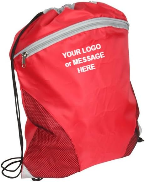 50-Qty Personalized Mesh Curve Drawstring Backpack with Your Logo & Text for Promotional Gifts