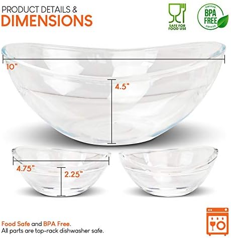 EXULTIMATE Acrylic Chip And Dip Bowl Space Saving Chip and Dip Serving Set with 2 Removable Smaill Dip Bowls Clear Acrylic Salsa And Chip Bowl Snack Serving Chip and Dip Server, 3 Pc Set