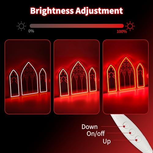 Image of Gothic Neon Sign, Medieval Goth Neon Mirror Set, Window Mirror Neon Signs for Wall Decor, Gothic Cathedral Decor, Acrylic Witch Neon Mirrors 25″ x 14.7″